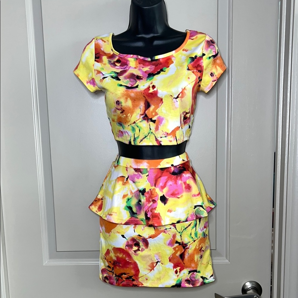 Floral Skirt Set - Yellow and Pink